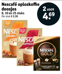  nescafe oploskoffie 2 8 10 25 100 doosjes stuks stuk new same taste caramel cappuccino dezelfde vertrouwde gold espresso intense aroma arabica 