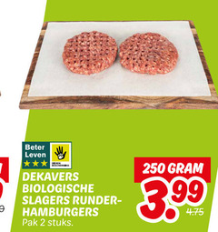  2 250 beter leven dekavers biologische slagers runder hamburgers pak stuks 3.99 