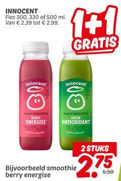  1 2 300 330 500 innocent fles ml with extreme super smoothie berry energise strawberry cherry apple guarana sugar green antioxidant kiwi cucumber stuks 