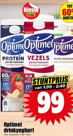  optimel drinkyoghurt 1 4 60 99 pro protein vezels aardbei banaan proteine pak suiker framboos bosbes rijk vezel liter passievrucht 