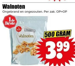  500 walnoten ongebrand ongezouten zak 3.99 