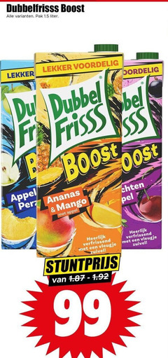 99 dubbelfrisss boost pak liter du dubbel frisss bel appel ananas mango theelichten verfrissend vleugje zuivel 