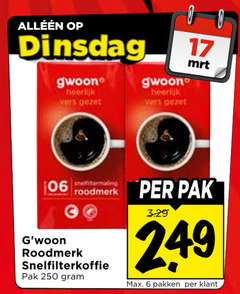  gwoon koffie 6 17 250 00 vers 06 roodmerk snelfilterkoffie pak pakken 