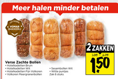  bolletjes 2 6 150 minder bakkerij verse zachte bollen bruin hotelkadetten wit fijn volkoren meergranenbollen sesambollen witte puntjes zak stuks zakken 
