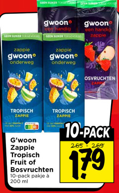  gwoon fruitdrank 10 200 suiker hero co zappie onderweg bosvruchten tropisch fruit pack pakje ml 