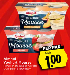  almhof vruchtenyoghurt 100 yoghurt mousse perzik aardbei maracuja duo pack pak 