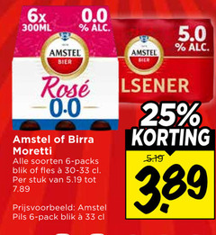  amstel birra moretti blikjes bier 6 25 33 6x 300ml 0.0 rosee soorten blik fles stuk pils pack 