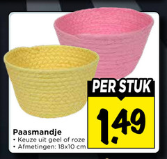  paasmandje geel roze 18x10 cm stuk 