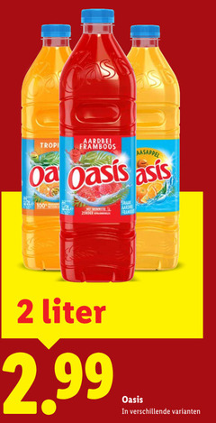  fruitdrank 2 100 tropisch aardbei framboos sinaasappel oasis basis bronwater liter 