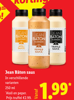  jean baton snacksaus 250 classiques sauce aioli pepper saus ml peper truffel 