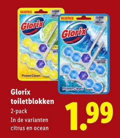  glorix toiletblok 2 valuepack clean toiletblokken pack citrus ocean 