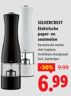 silvercrest elektrische peper- en zoutmolen keramische molen met traploos instelbare maalgraad incl . batterijen -30   9.99 6.99 