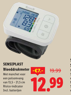  sensiplast bloeddrukmeter manchet polsomvang 13 5 cm indicator batterijen 