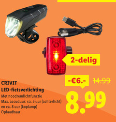  fietslamp 2 5 8 crivit led fietsverlichting accuduur ca. uur achterlicht koplamp oplaadbaar delig 