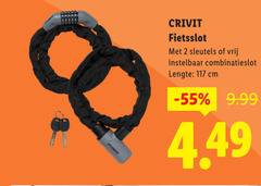  fietsslot 2 crivit sleutels vrij instelbaar combinatieslot lengte cm 