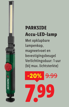  1 parkside accu led lamp opklapbare lampenkop magneetvoet bevestigingsbeugel verlichtingsduur uur lichtsterkte 