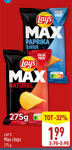  lays chips 32 pack paprika flavour naturel nutri score abc 