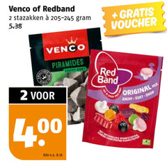  2 venco redband stazakken voucher piramides yacht red band original zacht zoet drop mix kilo v.a. 