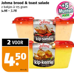  johma salade 2 brood toast bakjes 5 munten supermarkten kip samba kilo kerrie 