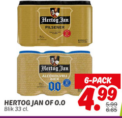  hertog jan blikjes bier 6 33 pilsener zacht bitter fris alcoholvrij 00 0.0 blik pack 5.99 