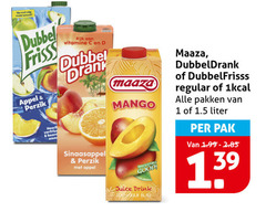  maaza dubbeldrank dubbelfrisss fruitdrank 1 dubbel frisss appel perzik rijk vitamine drank sinaasappel mango good juice drink regular pakken liter pak 