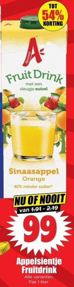  appelsientje fruitdrank 1 40 99 fruit drink vleugje zuivel sinaasappel orange minder suiker fruitdrink pak liter 