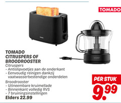 7 tomado citruspers of broodrooster - antislipvoetjes aan de onderkant eenvoudig reinigen dankzij vaatwasserbestendige onderdelen uitneembare kruimellade binnenkant volledig rvs bruiningsinstellingen elders 22.99 ogamot per stuk 9.99 