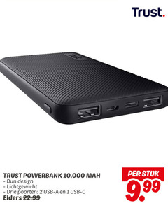  trust oplaadbare accu 1 2 powerbank 10.000 dun design lichtgewicht drie poorten usb elders stuk 9 99 