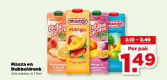  dubbeldrank maaza fruitdrank 1 pakken liter rijk vitamine dubbel mango sinaasappel perzik appel fruit drink you drank passievrucht ruit go it pak 