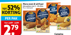  3 16 20 pak 27 mora oven airfryer pakken stuks pack rundvlees kroket viandel bitterbal frikandel kipnugget snack mix mini nugget poulet kip nuggets nutri score goudse kaas souffle fromage gouda 4x campina 