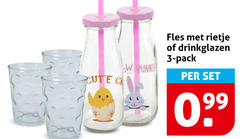  glazen 3 bunny fles rietje drinkglazen pack 