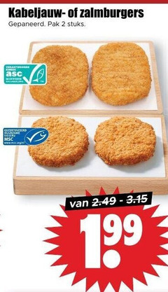  visburgers 2 kabeljauw zalmburgers gepaneerd pak stuks visserij 