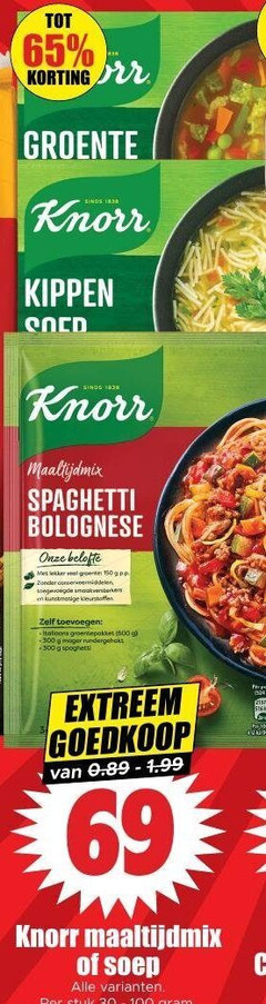  knorr maaltijdmix 65 69 150 300 1030 groente kippen spaghetti bolognese belofte conserveermiddelen toegevoegde smaakversterkers kunstmatige kleurstoffen groentepakket extreem soep stuk 