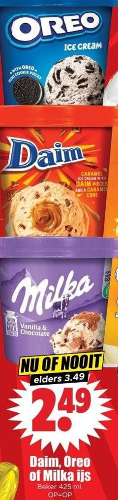  oreo milka ijsspecialiteit ice cream with mini cookie pieces daim caramel and core vanilla chocolate elders ijs beker ml 