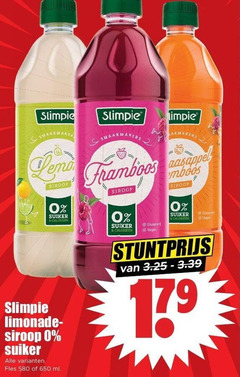  slimpie limonadesiroop 650 siroop suiker calorieen limonade fles ml smaakmakers framboos sinaasappel 17 