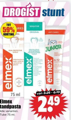  elmex tandpasta droge fles sensitive original anti caries dual protective shield bescherm versterkt glazuur clinically proven bescherming junior tooth complex vinden jaar ml tube 