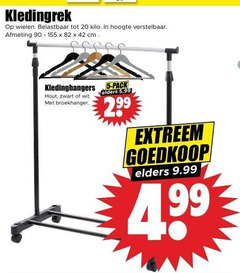  kledingrek 5 20 42 90 wielen belastbaar kilo hoogte verstelbaar cm kledinghangers pack hout zwart wit broekhanger elders 5.99 extreem 4 99 