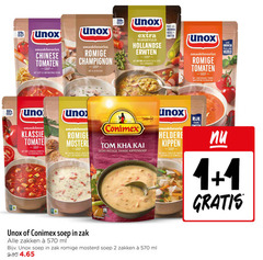  conimex unox soep 1 2 100 groenten zak chinese tomaten lente ui mie romige champignon bieslook rijk vezels eiwitten rijkgevuld hollandse erwten katenspek rookworst zongedroogde tomaat mascarpone basilicum uno klassiek grof gesneden courgette gehaktballetjes hartige spekjes zachte fijngesneden peterselie since tom licht pittige thaise kippensoep heldere kippen malse stukjes kip wortel vermicelli for kommen zakken ml mosterd 
