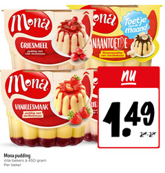  450 mona griesmeel pudding rode bessensaus toetje chocoladesaus maand vanillesmaak aardbeiensaus bekers beker 