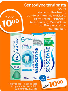  sensodyne tandpasta 3 1000 ml freshmint gentle whitening fresh tandvlees bescherming deep clean proglasur multipakken gevoeligheid hale active shield daily protection 75ml tandartsen mint 1e 
