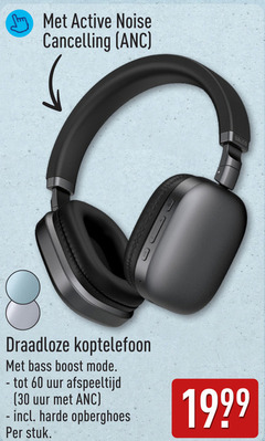  koptelefoon 30 60 active noise cancelling draadloze bass boost mode uur afspeeltijd harde opberghoes stuk 