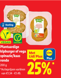  vegetarisch 25 30 200 label koeling plantaardige krokante kipburger vega spinazie kaas rondo varieeren 