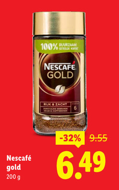  nescafe oploskoffie 100 200 duurzaam koe gold rijk zacht zorgvuldig gebrande arabica 