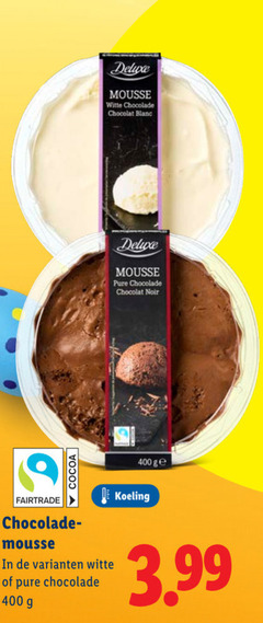  chocolademousse 400 cocoa mousse witte chocolade chocolat blanc noir ge fairtrade koeling 3.99 