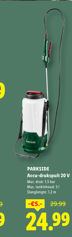  20 parkside accu drukspuit druk 1 5 bar tankinhoud slanglengte 2 