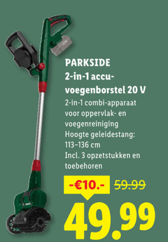  1 2 3 20 parkside accu voegenborstel combi apparaat oppervlakte voegenreiniging hoogte geleidestang cm opzetstukken toebehoren 