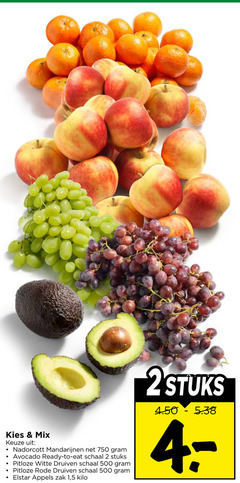  mandarijnen druiven avocado 2 500 750 mix ready to schaal stuks pitloze witte rode elstar appels zak 1 5 kilo 2stuks 