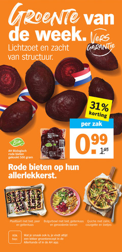  bietjes 31 500 groente week vers lichtzoet zacht structuur bio biologisch rode bieten gekookt biologische pan salade zak allerlekkerst geitenkaas biet peer geroosterde bonen klik quiche zalm courgette 