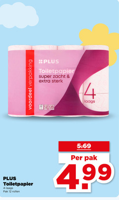  plus huismerk toiletpapier 4 12 voordeel super zacht rollen vellen rol pak 99 
