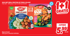  1 2 7 8 32 100 160 350 400 iglo real protein ping klaar pak vertrouwd recept zweedse style balletjes aardappelpuree erwten rode min toegevoegde kunstmatige smaak kleurstoffen nutri score stuks 5.99 